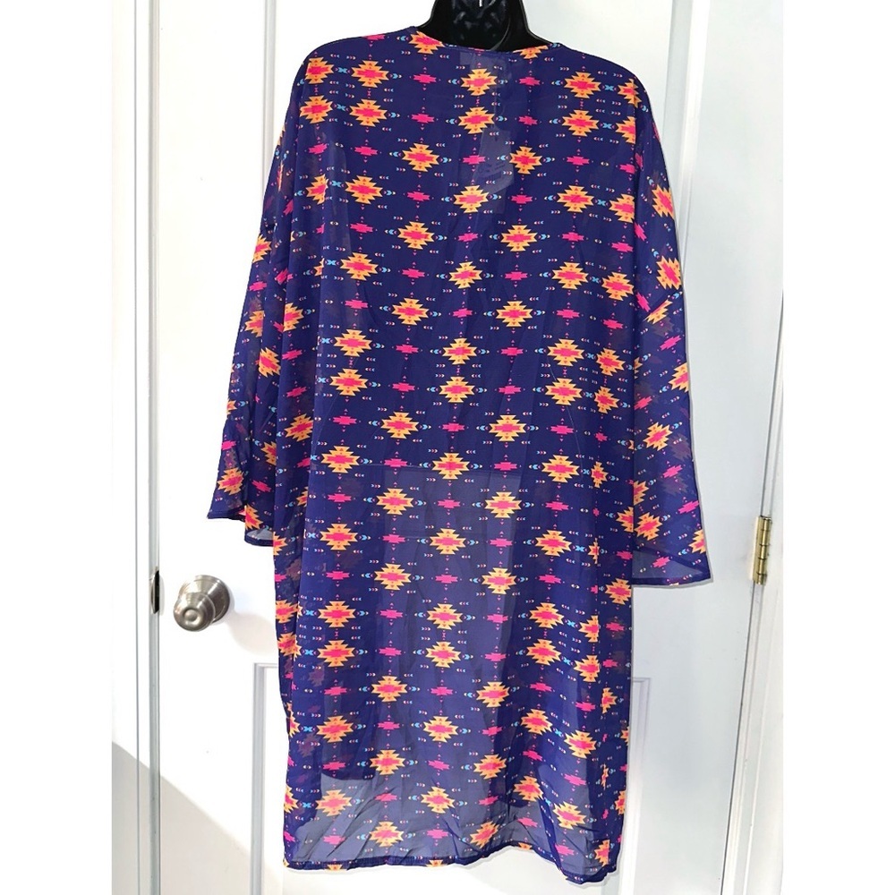 Grace & Emma Purple/Pink Aztec Print Colorful Western Duster Kimono Shawl - Picture 5 of 7